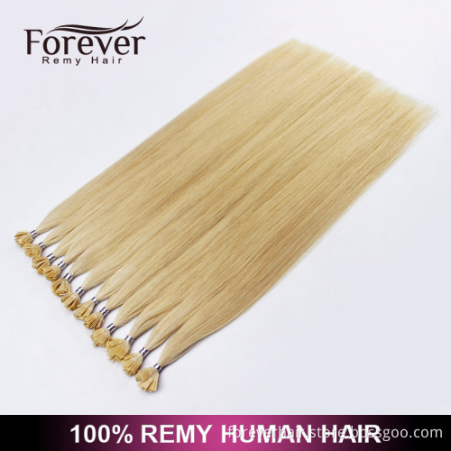 Xuchang Forever 10A top quality keratin 100 remy human blond double drawn flat tip hair extension